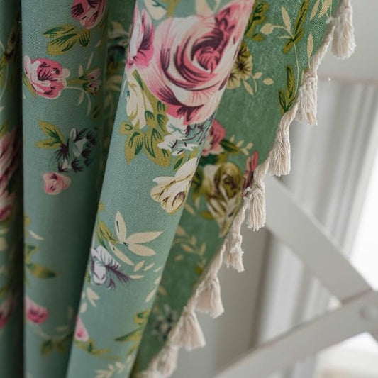 OYX Boho Curtains 96 Inch Length 2 Panels for Living Room, Bedroom Light Filtering Drapes, Farmhouse Vintage Country French Rustic Tassels Pattern Rod Pocket Aesthetic Decor Window Treatments