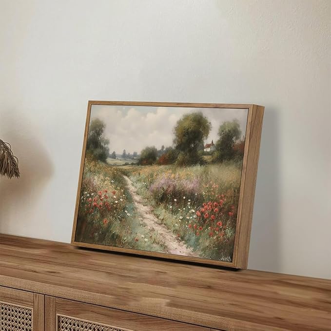 OIQArtOIQ Vintage Landscape Canvas Wall Art Framed Natural Scenery Painting Artwork Prints France Country Wilderness Farmhouse Decor Pictures Kitchen Bedroom Living Room Bathroom