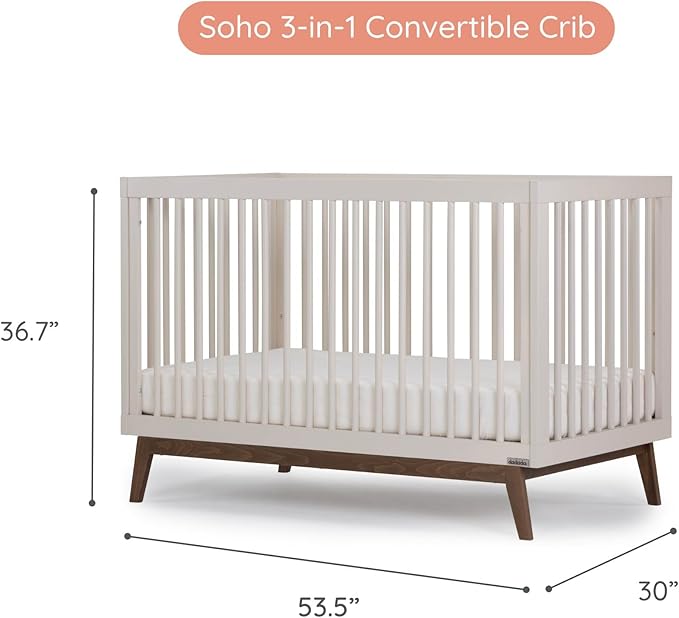dadada Baby Soho 3 in 1 Convertible Wooden Crib to Toddler Bed - Made in Italy, GREENGUARD Gold Certified, Baby-Safe Finish, Sustainable Beech Wood, Modern Design, 3 Adjustable Heights (Almond Milk)