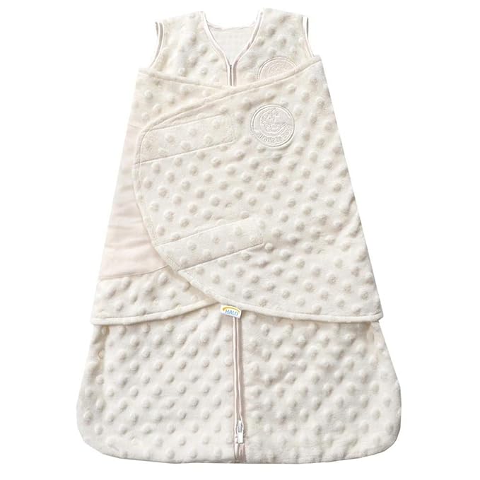 HALO Sleepsack Swaddle, 3-Way Adjustable Swaddle Blanket, TOG 3.0, Velboa Plush Dots, Cream, Newborn, 0-3 Months