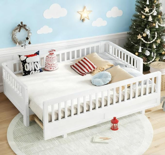 Bellemave Queen Floor Bed or Twin XL Montessori Floor beds for Kids, Twin XL Can Be Converted into a Queen Platform Bed, White
