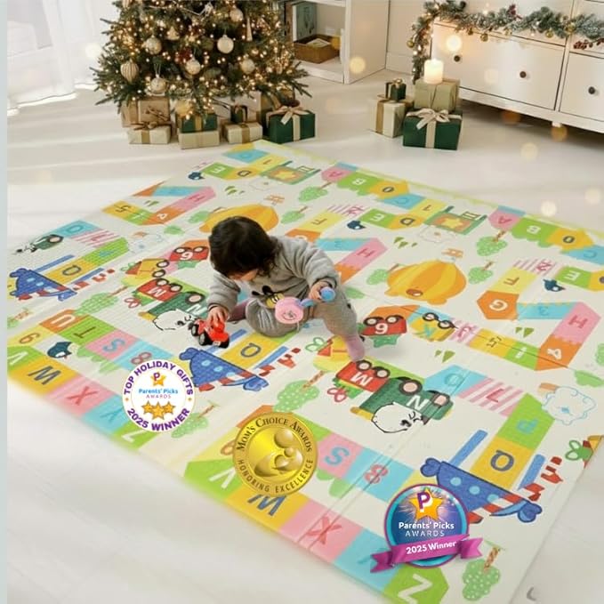 Bammax X-Large 78" x 70" x 0.4" Waterproof XPE Foam Baby Play Mat + Travel Bag | Waterproof, Reversible & Foldable Padded Playmat | Baby Crawling Mat & Kids Play Mat – Maze & Bears
