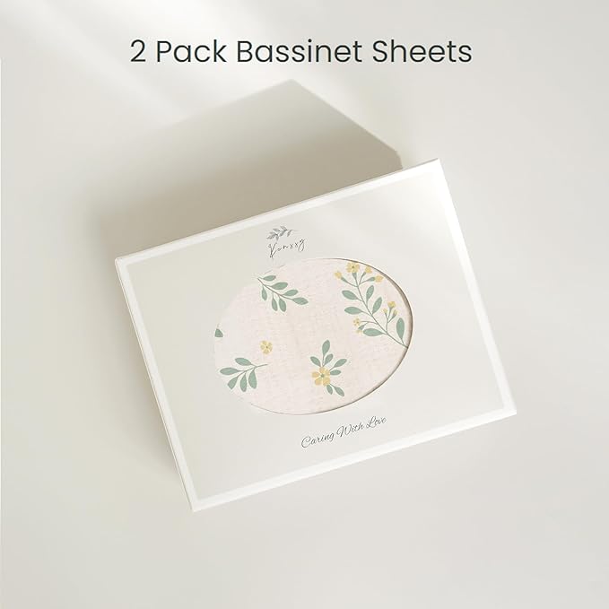 Konssy 2 Pack Muslin Bassinet Sheets for Baby Boy, 100% Cotton Soft Breathable Bassinet Mattress Sheets Fit for Hourglass Oval Cradle Rectangle Mattress (Leafy,Green)