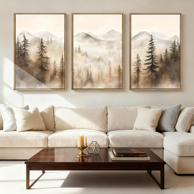 IARTTOP Extra Large Mountain Canvas Wall Art 24x36 Inch Framed Forest Woodland Art Prints Abstract Modern Farmhouse Wall Decor Set of 3 for Living room Dining room Bedroom
