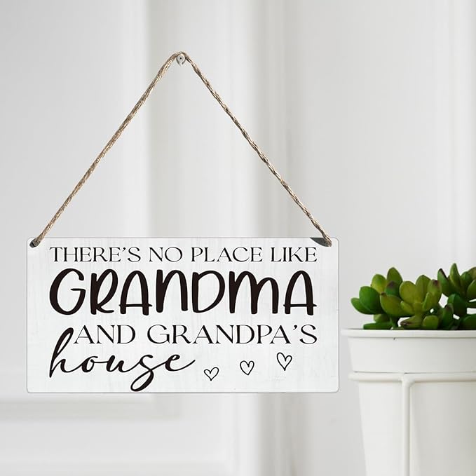 Grandparents Gifts from Grandkids There's No Place Like Grandma and Grandpa's House Sign Wooden Signs Farmhouse Home Decor for Father's Day Birthday Christmas Thanksgiving Gift 12 × 6 Inch（Wood 4005）