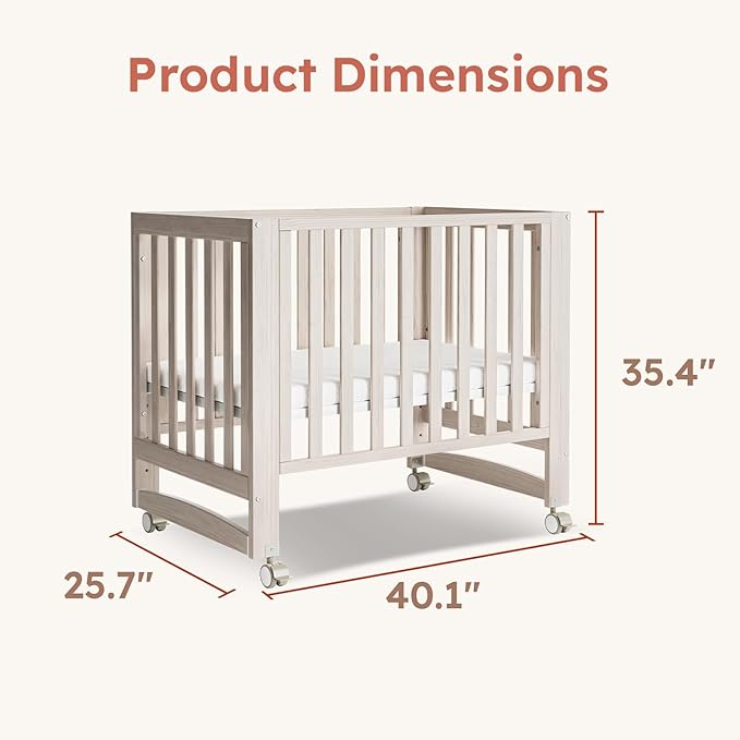 MAMAZING EvoNest Baby Crib, 6 in 1 Convertible Mini Crib with Wheels, 100% New Zealand Wood Growing Bed, 4 Adjustable Mattress Height, GREENGUARD Gold Certified, Wahsed Natural