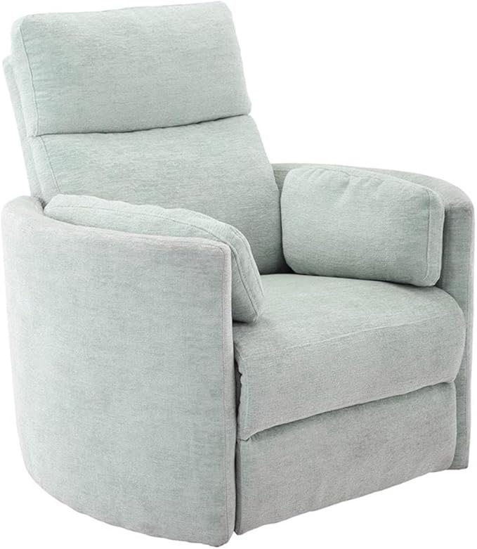 Pemberly Row Fabric Power Swivel Glider Recliner Chair in Green with USB Charging Ports and 2 Comfort Pillows for Living Room