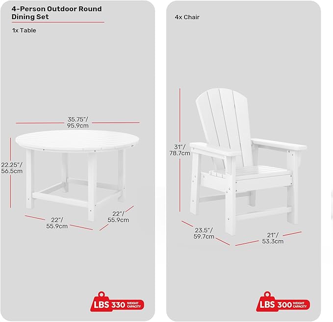 Costaelm Paradise Kids 5-Piece HDPE Outdoor Patio Round Dining Table and Chairs Set, White