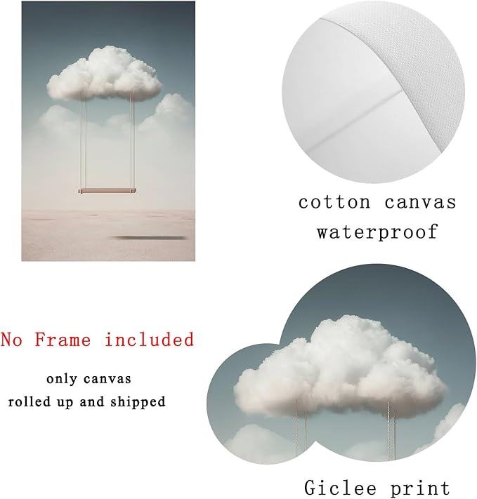Clouds Canvas Wall Art Modern Abstract Prints Modern Clouds Wall Art White Clouds Poster Swing Wall Art Nature Landscape Prints Cloud Swing Wall Art Blue Sky Landscape Nature Art 16x24inch Frameless