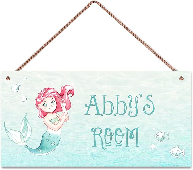 Personalized Sign Mermaid Sign,Ocean Theme Wall Decor For Kids Room Custom Name Door Art Decor For Nursery, Floral Art Plate For Boys Room Girls Bedroom Little Man Cave