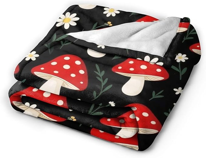 Mushroom Throw Blanket Mushroom Botanical Fleece Soft Cozy Fuzzy Plush Warm Stuff Bedding Toddler Nursery Baby Blanket for Boys Girls Kids Adult Men Women 60"X80"