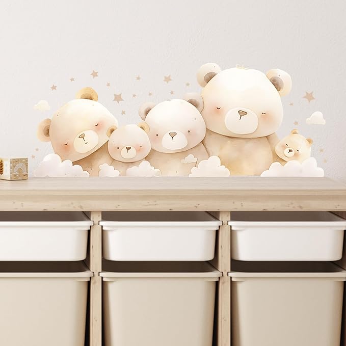 Family Teddy Bears Wall Decals Removable Cartoon Animal Vinyl Stickers for Nursery Kids Bedroom and Playroom Decor Peel and Stick Wall Art