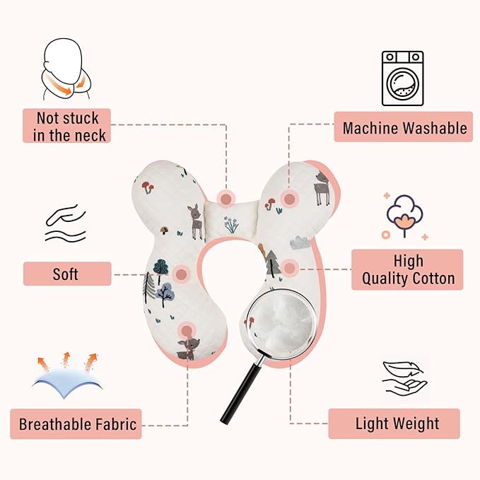 Baby Travel Pillow Upgraded, Soft Baby Head Support Pillow for Newborn Toddler，Babies Neck Car Seat, Pushchair and Strollers, Deer