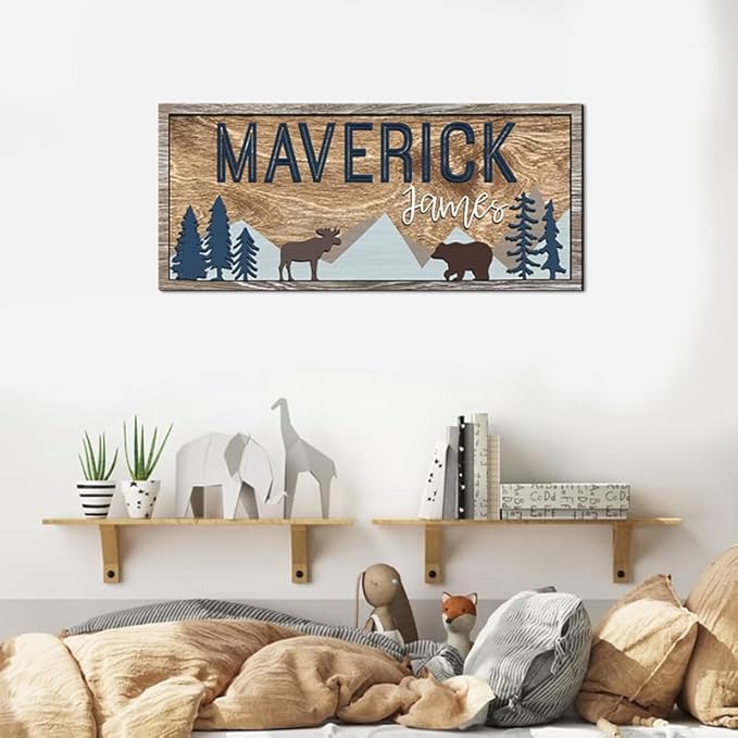 Custom name sign for nursery, Woodland nursery theme, Forest Wooden signs, Personalized Baby name sign, Kids room decor for boys, Kid room wall decorations, baby shower