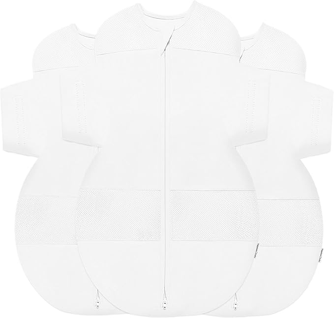Happiest Baby SNOO Sleep Sack - 100% Organic Cotton Baby Swaddle Blanket - Doctor Designed Promotes Healthy Hip Development - 3-Pack Bundle (White, S, M, L)