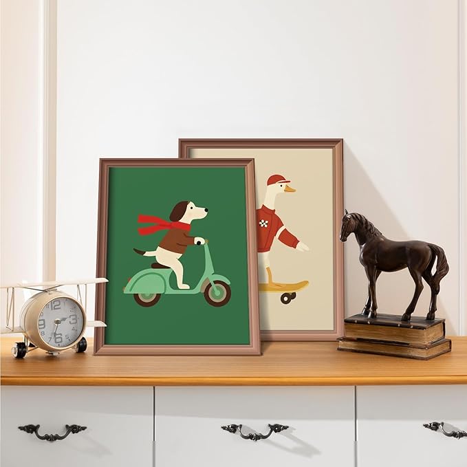 VONTP Kids Animal Nursery Wall Art Decor, Retro Dog Goose Bear Nursery Prints Poster Wall Decorations for Kids Boy Nursery Toddler Room Bedroom Playroom, 8x10 Inch Set of 4 (Unframed)
