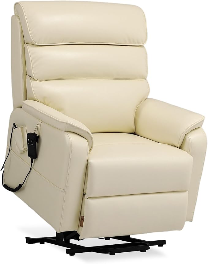 DYNOX Big Man Large-Wide Power Dual Motor Lift Recliners Chairs for Elderly Lay Flat Lift Chair with Infinite Positions, Heat & Massage, Supports 400 LBS(9298,Faux Leather,Cream)