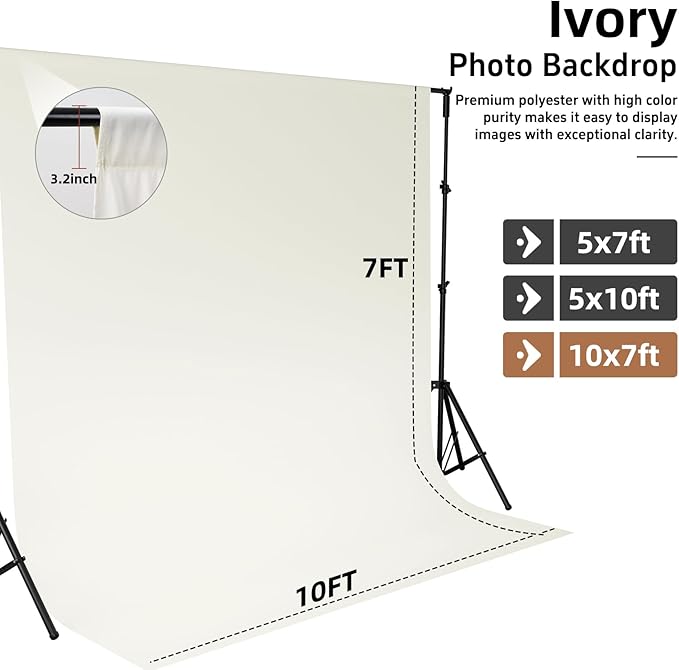 Ivory Backdrop,10x7FT Photo Backdrop for Photography Background Backdrops Curtain for Portraits Studio Photoshoot Party Screen Video Recording