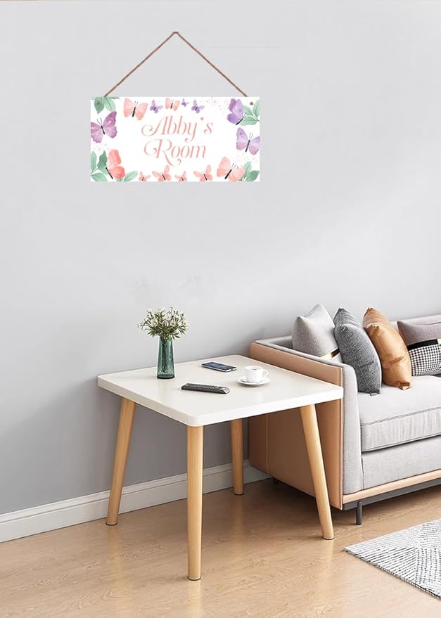 Personalized Butterfly Signs Rainbow Sign For Kids Room Custom Name Door Wall Decor Flowers Floral Nursery Art Plate For Boys Room Girls Bedroom Little Man Cave