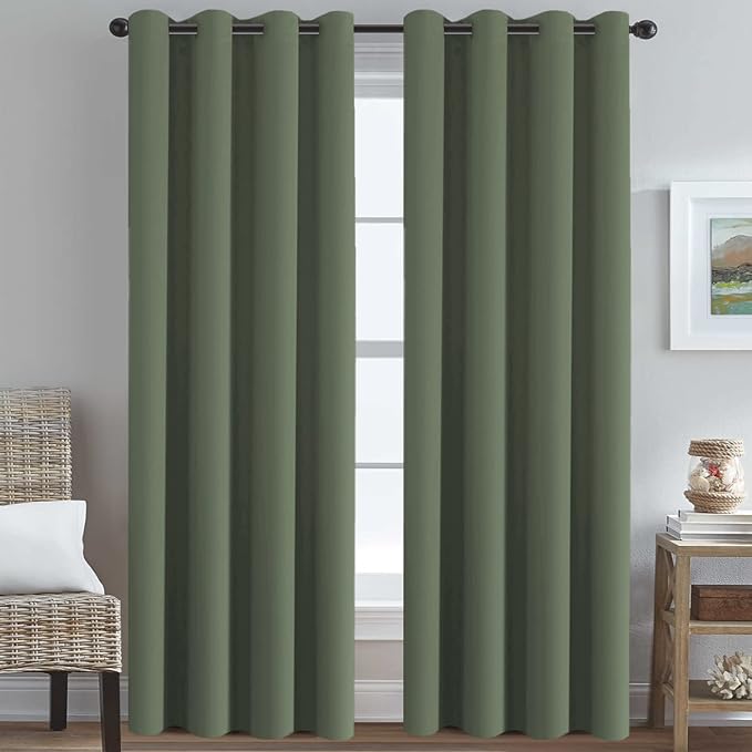 H.VERSAILTEX Blackout Window Treatment Curtains/Panels, Thermal Insulated Room Darkening Solid Grommet Drapes for Bedroom/Living Room Window (52 Inch by 108 Inch, Bronze Green, Set of 2)