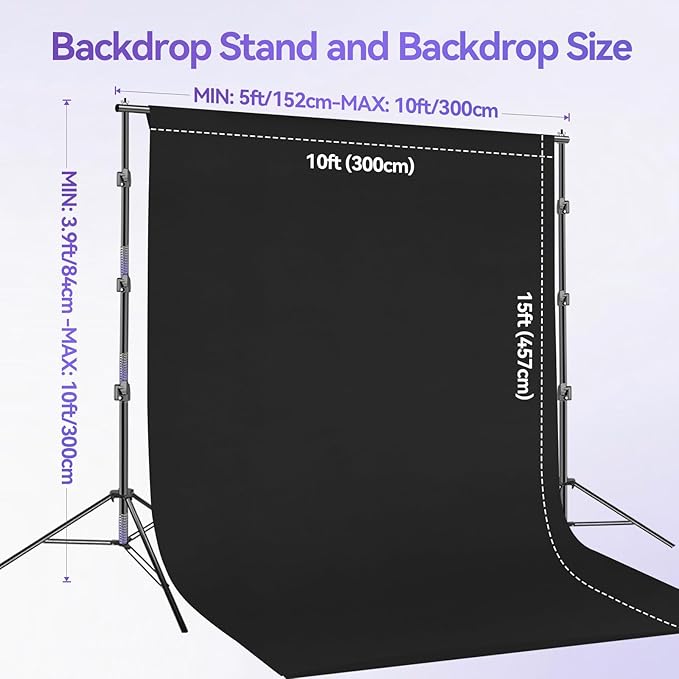 EMART 10x 10 ft Adjustable Photography Backdrop Stand Kit with 15x 10ft Black Curtain and Portable Large Format Screen with Polyester Material for Party, Live Game, Interviews, YouTube, TIK Tok