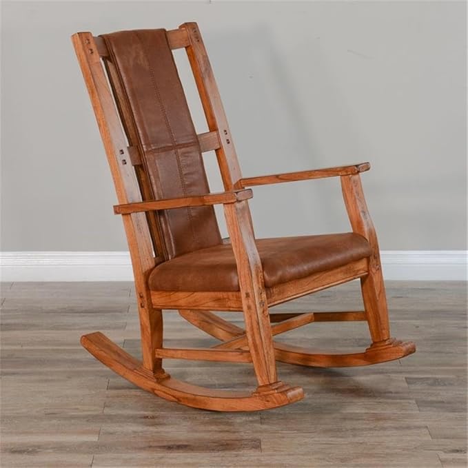 Pemberly Row Farmhouse Mindi Wood Rocking Chair in Rustic Oak