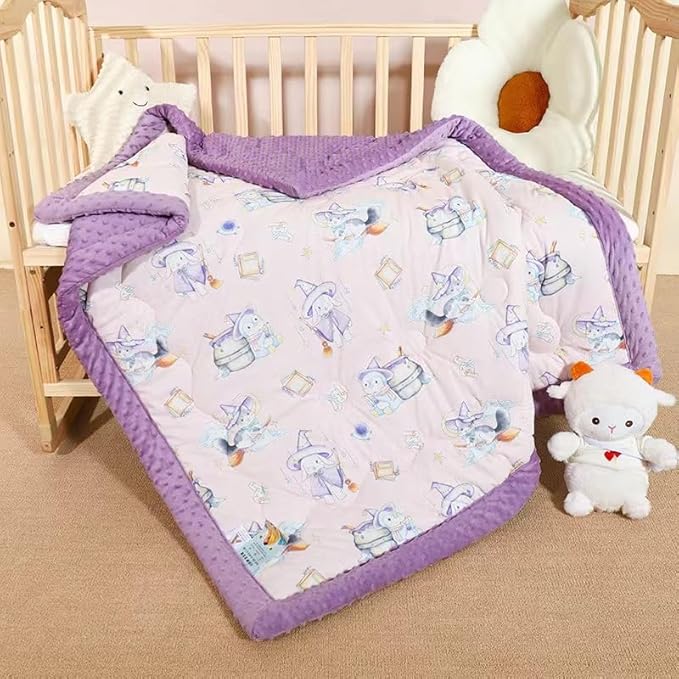 Cuite Pumpkin Baby Toddler Comforter for Crib Bed,Warm Down Alternative Infant Comforter for Mini Crib,Pack n Play,40x 40 Small Quilt for Boys and Girls,Thick Baby Quilted Blanket for Daycare (Purple