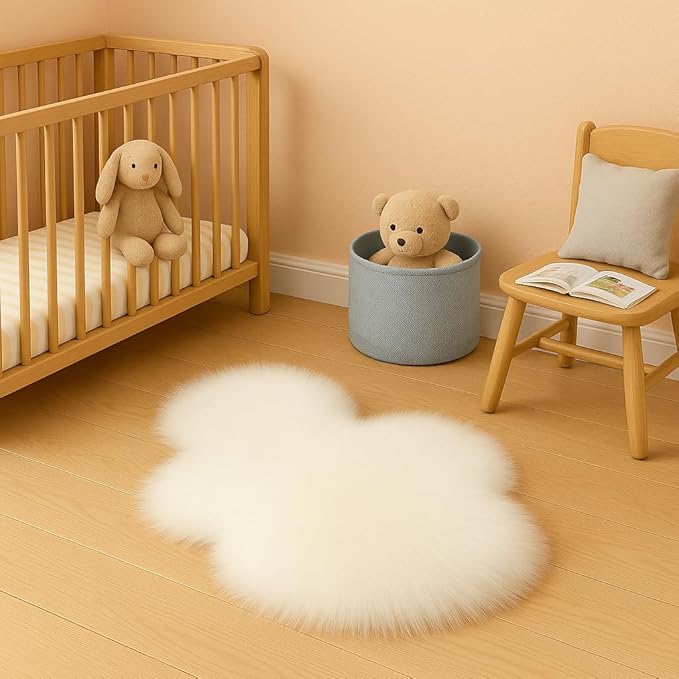 Woolous Cloud Rug Pack of 2 - Fluffy Shaggy Faux Sheepskin White Cloud Shaped Rug -Idea for Cozy Kids' Bedroom Decor, Nursery & Living Room (2.4 x 1.8 ft)