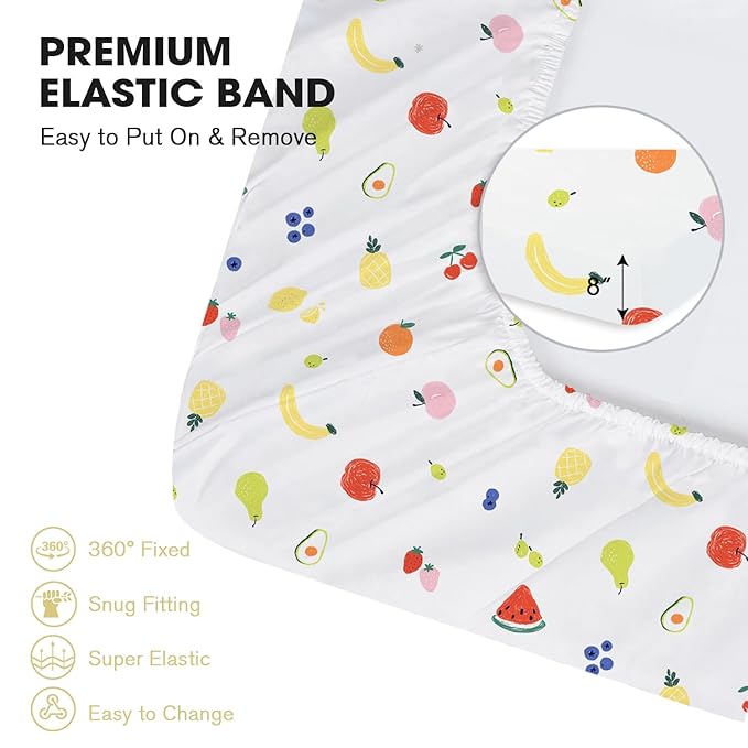 Little Grape Land Crib Sheets 2 Pack for Boys and Girls, Baby Neutral Crib Fitted Sheets for Standard Crib & Toddler Mattress, Super Soft Breathable Fitted Crib Sheet Set, Fruits