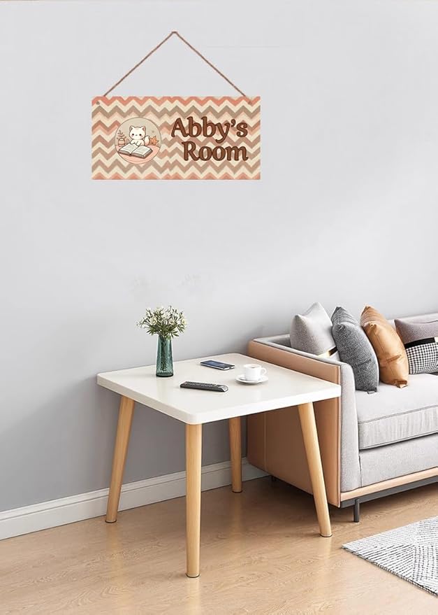 Personalized Kids Door Sign Cat Reading Book Bedroom Nursery Personalized Name Wooden Sign Décor For Kids Room