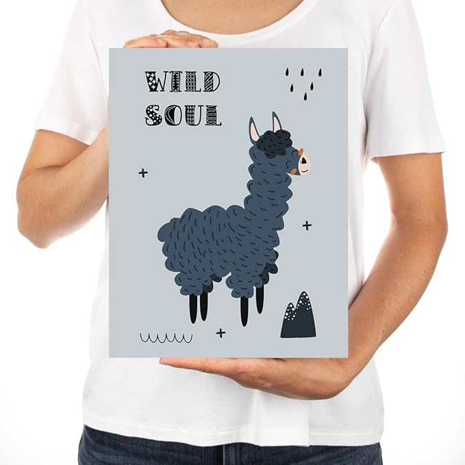 Andaz Press Nursery Kids Room Scandinavian Hello Llama Wall Art Decor Poster Prints, 8.5 x 11-inch, Scandinavian Wild Soul Llama Graphic, 1-Pack, Unframed
