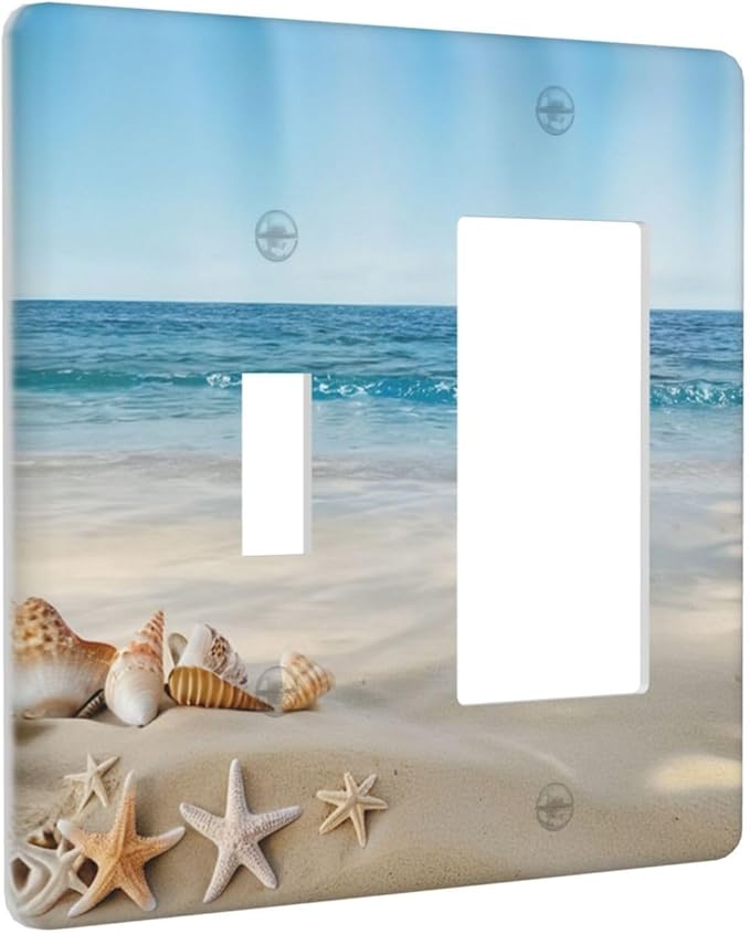 Outlet Covers Summer Beach Starfish Shells 2 Gang Combo Light Switch Cover Plate Toggle Rocker Switch Plate Covers Decorative Socket Cover Outlet Covers for Bathroom Home Decor