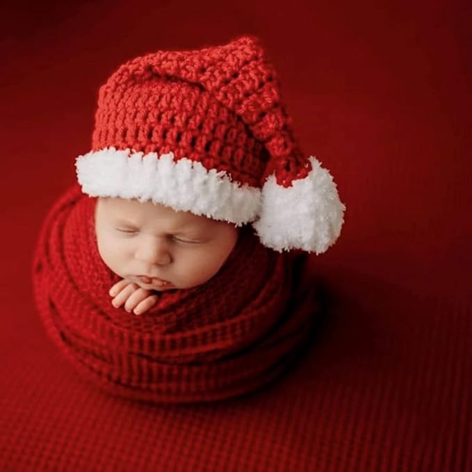 Christmas Newborn Photography Props Swaddle Wraps with Santa Hats for Baby Boys Girls Photo Props Shoot