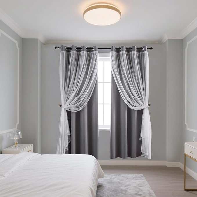 Anytime Home Curtains Blackout and Sheer Layered Solid Window Curtain Panel Pair with Grommet Top, 52Wx108L,Grey