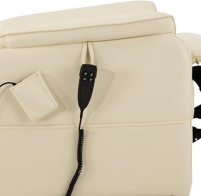 DYNOX 400 LBS Big Tall Man Large-Wide Power Dual Motor Lift Recliners Chairs for Elderly, Lay Flat Lift Chair with Infinite Positions, Heat & Massage, Extended Footrest (9298L,Faux Leather,Cream)