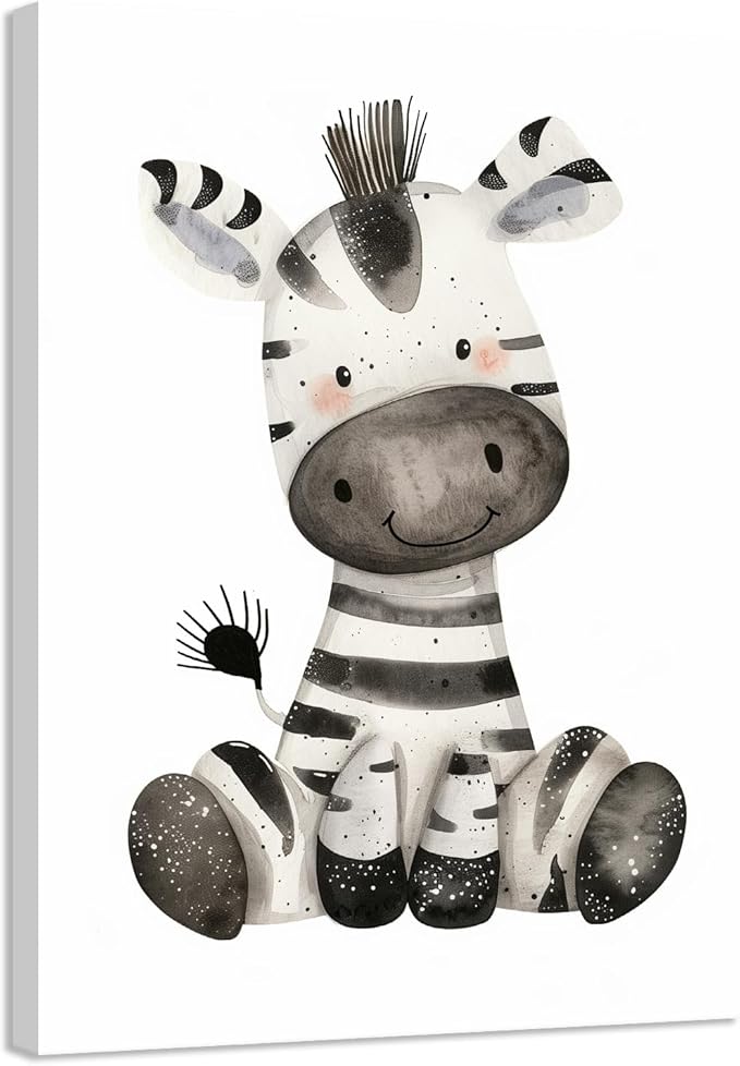 CCKOPPI Nursery Decor Canvas Wall Art Cute Wildlife Zebra Jungle Animal Theme Watercolor Print Poster Decor Painting for Baby Room Nursery Bathroom Decor(Artwork-03, 24"x36")