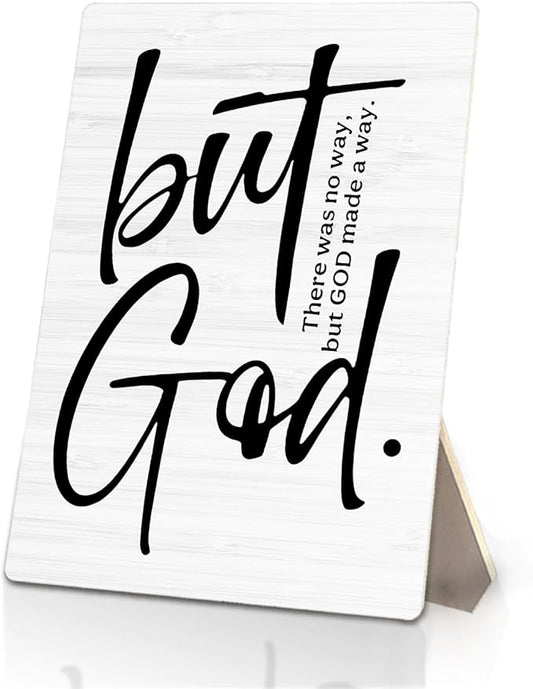 Christian Sign, But God Bible Verse Wooden Stand Sign 5x7 Inch, Christian Gifts for Women Men, Religious Decorations for Home Office Church Prayer Room Desk Table Decor