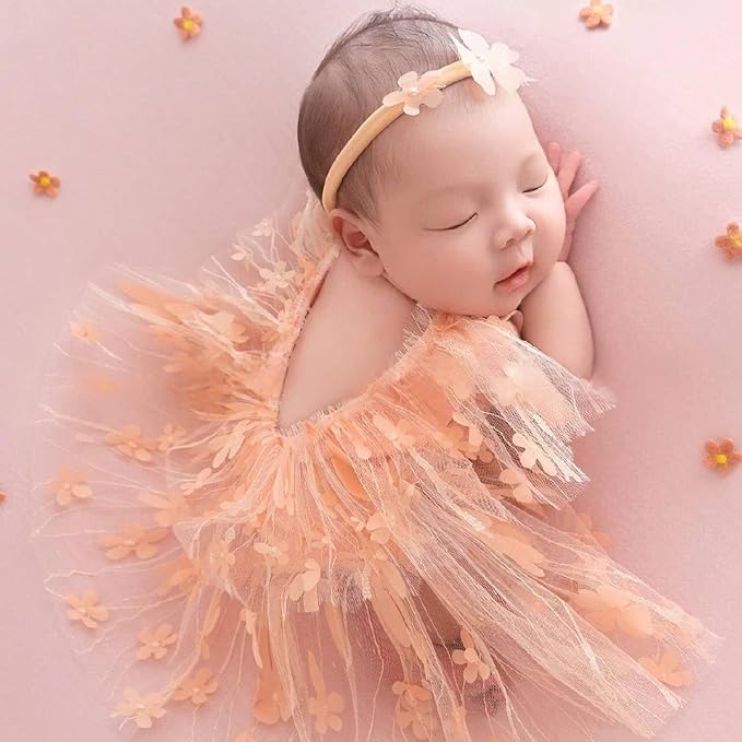 Newborn Girl Photography Outfits, Backless Lace Romper with Flower Headband Photo Props, Baby Girl Photoshoot Outfits