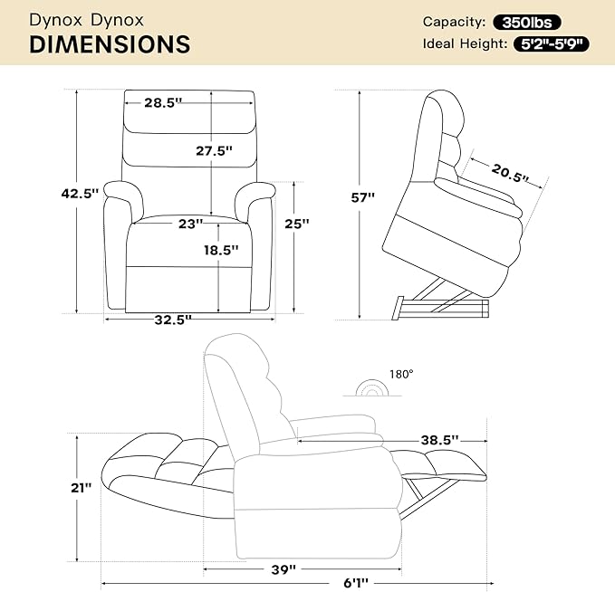DYNOX 350 LBS Power Lift Recliner Chair for Elderly, Medium Size Dual Motor Lay Flat Infinite Positions Recliner with Heat & Massage(9188,Genuine Leather,Camel)