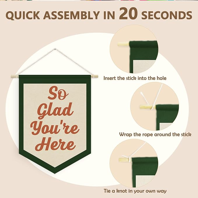 Vintage Welcome Sign for Classroom,Welcome Sign for Front Door, So Glad You're Here Linen Canvas Banner, Teacher Must Haves Wall Hanging Pennant Flag Banner for Classroom Preschool Decor,15x11