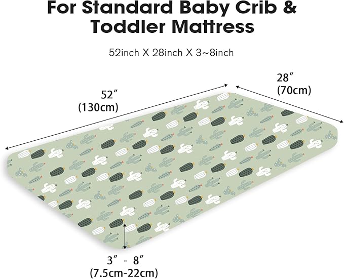 Little Grape Land Muslin Crib Sheets Fitted for Boys and Girls 2 Pack, 100% Cotton Baby Bed Sheets Soft Breathable, Neutral Fitted Baby Mattress Sheets for Standard Crib 52x28 inches, Cactus
