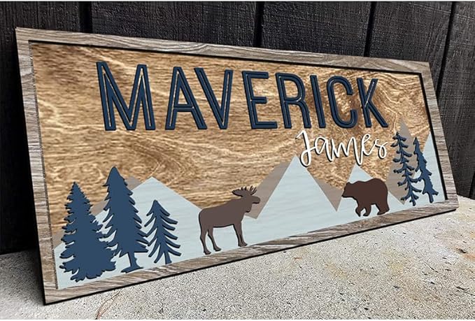 Custom name sign for nursery, Woodland nursery theme, Forest Wooden signs, Personalized Baby name sign, Kids room decor for boys, Kid room wall decorations, baby shower