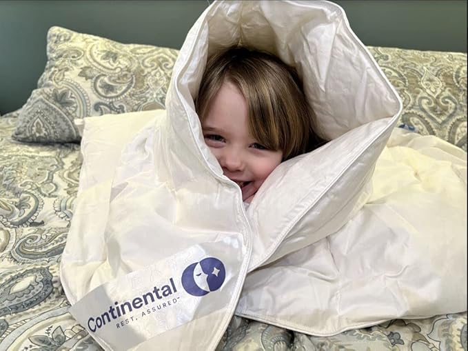 Continental Bedding Toddler Comforter, Microfiber Duvet Insert, Sleep Blanket with Cotton Shell, Fits Standard Crib, Toddler Bed, 39x47 Inches, White