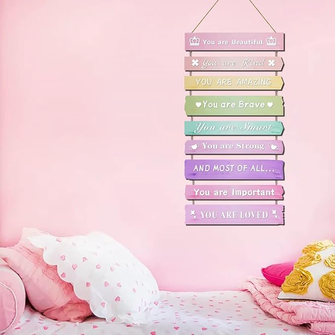 Pink Room Decor for Teen Girls Aesthetic, Cute Bedroom Wall Decor for Baby Girl, Boho Rainbow Wall Art Signs, Trendy Stuff Decorations for Kids Nursery Bed Room Dorm Classroom Bathroom