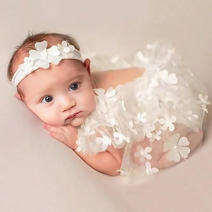Newborn Girl Photography Outfits, Backless Lace Romper with Flower Headband Photo Props, Baby Girl Photoshoot Outfits