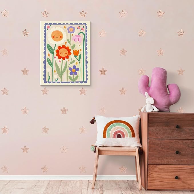 SZERE Cute Kids Smile Floral Canvas Art Decor Posters ,kids flowers Room Bedroom Bathroom Playroom Dorm Classroom Canvas Wall Decor Aesthetic for Nursery Kids Teen Girls Gifts,11x14 Inch Set of 4 Pcs classroom Pictures