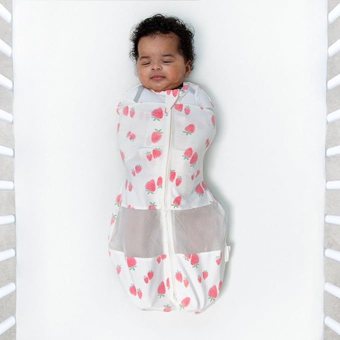 Happiest Baby Sleepea 5-Second Swaddle - 100% Organic Cotton Baby Swaddle Blanket - Doctor Designed Promotes Healthy Hip Development (Ivory Strawberries, X-Large)