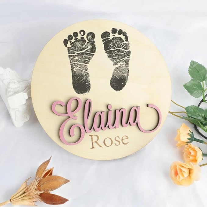 Personalized Wooden Baby Name Announcement Signs, Birth Announcement And Footprint Sign For Hospital, Baby Girl Or Boy, Welcome Arrival Sign, Shower Gifts /5