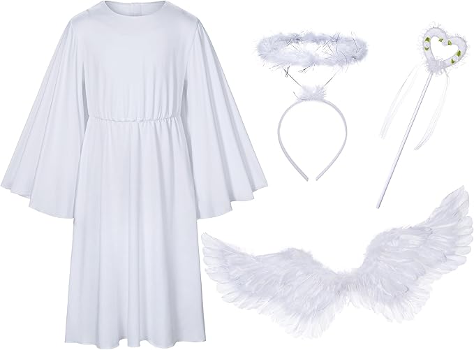 Irtysh Kids Angel Costume With Angel Feather Wings headband Wand Set For Girl's Halloween Birthday Cosplay