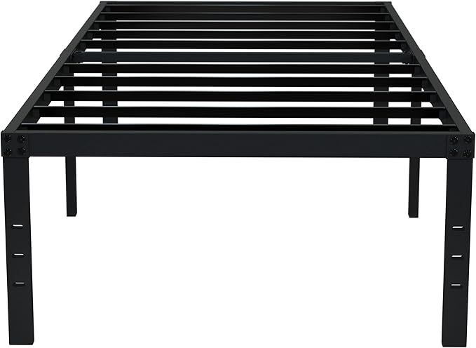 EMODA 18 Inch Twin Bed Frame No Box Spring Needed, Heavy Duty Tall Metal Twin Platform Bed Frames with Large Storage Space, Noise Free, Easy Assembly, Black
